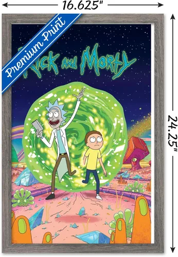 Vista 3 de Trends International Rick And Morty - Póster de pared de cubierta, 14.725 x 22.375 pulgadas, versión enmarcada de madera de granero