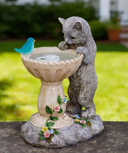 Vista 9 de Estatuas de gato para baño de pájaros: esculturas al aire libre para jardín, césped, patio, balcón, porche, regalos únicos para madres y abuelas