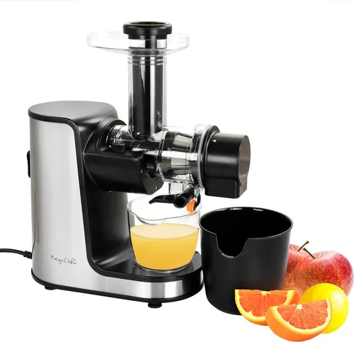 Vista 12 de MegaChef Máquina extractora de jugo de boca ancha con exprimidor centrífugo de acero inoxidable de doble velocidad, 3.5 tazas, plata cromada