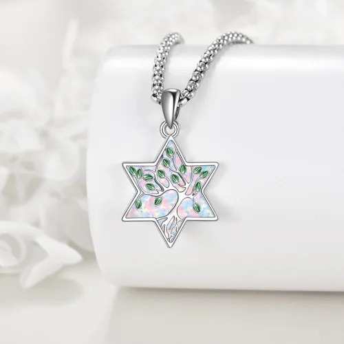 Vista 93 de ONEFINITY Collar de plata de ley 925 con diseño de árbol de la vida con colgante de nudo celta de concha de abulón para mujer