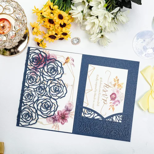 Vista 7 de Página interior personalizada, cortada con láser, bolsillo para tarjetas de invitaciones de boda con sobre para fiesta de cumpleaños, invitación