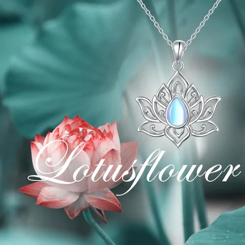 Vista 7 de FLYOW Collar de loto para mujer, plata de ley 925, piedra lunaturquesa, colgante de loto para niñas, aliviar la ansiedad y el estrés, regalos