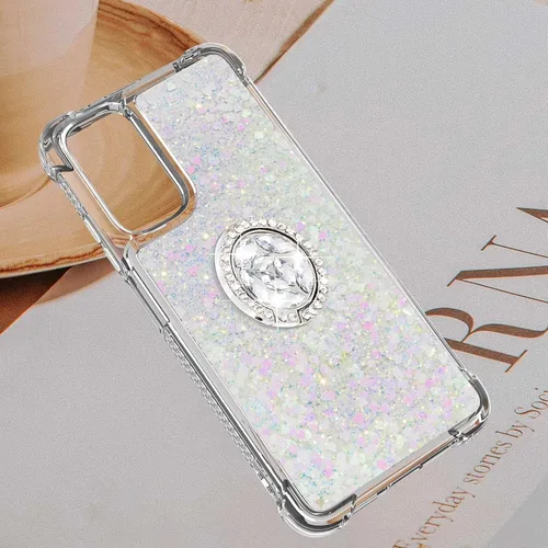 Vista 6 de CCSmall Para Xiaomi Redmi Note 11 4G Clear Glitter Case, Liquid Sparkle Quicksand Flowing Soft TPU Phone Cover con anillo de rotación de diamante