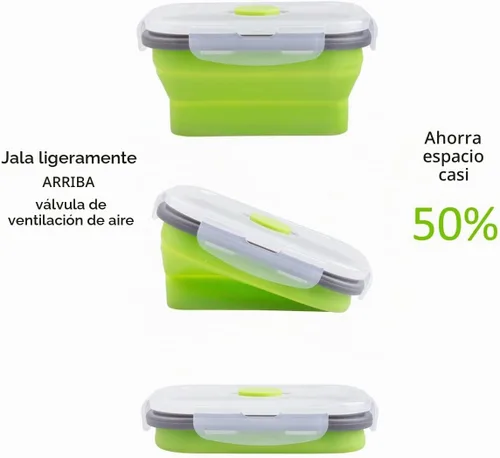 Vista 5 de Recipientes plegables de almacenamiento de alimentos con tapa hermética, 11.8 oz, juego de 4 recipientes pequeños de silicona apilables para la 4