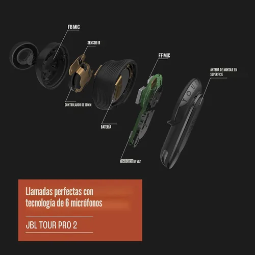 Vista 5 de JBL Tour Pro 2 - Auriculares inalámbricos con cancelación de ruido con estuche de carga inteligente, llamadas perfectas con 6 micrófonos con control