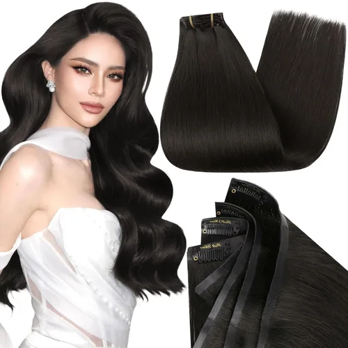 Vista 35 de Full Shine Extensiones de cabello humano con clip de 12 pulgadas, extensiones de cabello con clip de castaño claro a rubio, extensiones de cabello