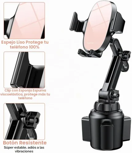 Vista 5 de Miracase Soporte Universal para Teléfono en Portavasos de Coche, [Versión Mejorada] Soporte Ajustable de Cuello Largo para Portavasos de Coche Rosa