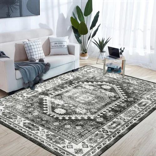 Vista 19 de FairOnly Alfombra bohemia lavable de 2 x 6 pies, estilo vintage, envejecida, tribal, antideslizante, no desprende pelusa, suave, plegable, alfombra