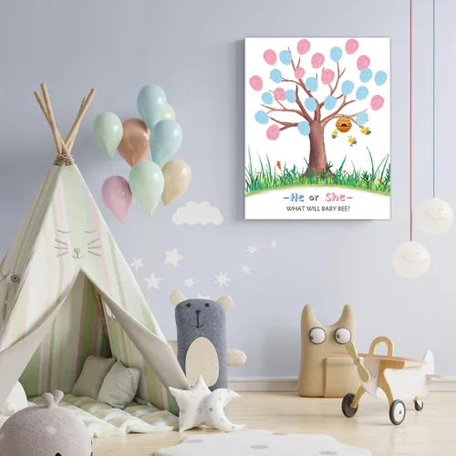 Vista 4 de ALodr Libro de invitados para baby shower, lienzo de árbol de huellas dactilares, libro de invitados con huellas dactilares con temática de abeja