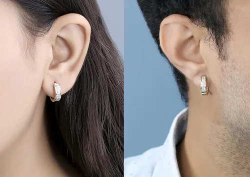 Vista 2 de Dazzlingrock Collection Round Diamond Double Row Unisex Hoop Earrings in Gold