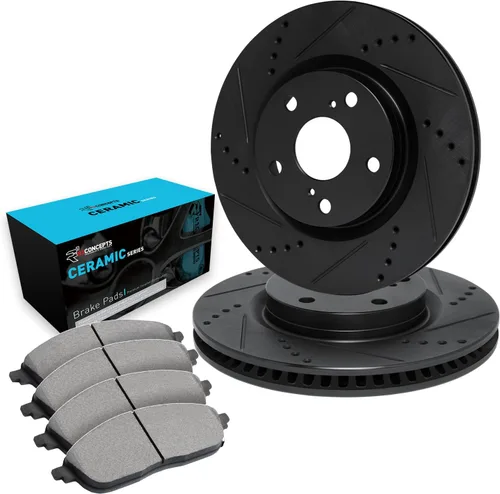 Vista 11 de R1 Concepts Kit de frenos delantero y trasero para Lexus CT200h 2011-2014, Toyota Prius 2010-2015 Rotores de freno perforados ranurados Kit