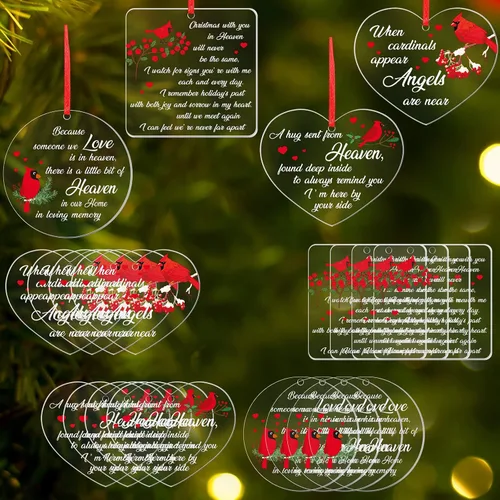 Vista 8 de Red Cardinal - Adornos conmemorativos acrílicos transparentes, regalos de Navidad en el cielo y condolencias por la pérdida de un ser querido