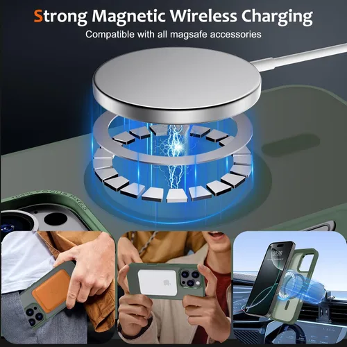 Vista 1117 de Anuck - Funda magnética para iPhone 11 compatible con MagSafe, carcasa trasera mate translúcida dura, borde de TPU, delgada, resistente a impactos