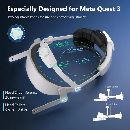 Vista 6 de Comfort Head Strap Compatible with Meta Quest 3 Accessories. MQ3 Elite Strap Replacement for Enhanced Support, Pressure-Free, Immersive VR Gaming