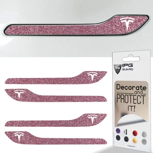 Vista 26 de IPG Kit de 4 calcomanías para manija de puerta de Tesla Model 3/Model Y (juego de 4) con logotipo de Tesla (fibra de carbono negra)