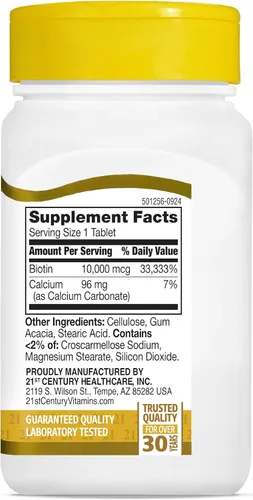 Vista 10 de 21st Century Tabletas de biotina, 10,000 mcg, sin sabor 120