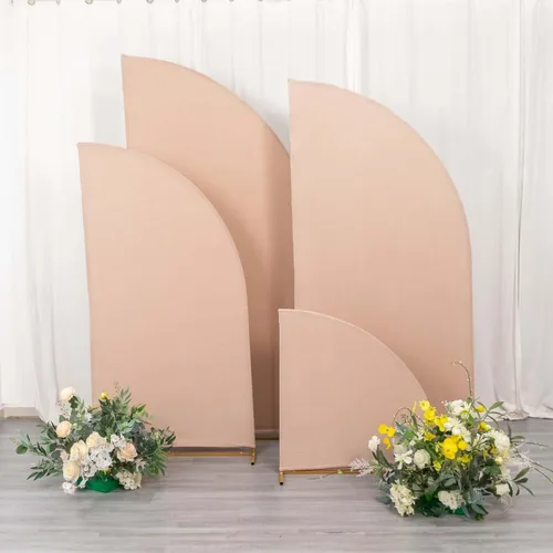 Vista 275 de Efavormart - Juego de 4 fundas de elastano beige para arco de media luna, fundas de telón de fondo Chiara de 2.5 pies a 7 pies para escenarios