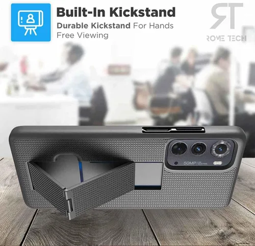 Vista 5 de Funda diseñada para Motorola Edge (2022) con funda de clip para cinturón, funda con función atril, color negro