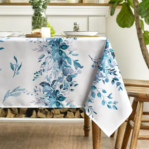 Vista 3 de Horaldaily Mantel de primavera rectangular de 52 x 70 pulgadas, mantel floral de eucalipto azul para decoración de fiestas, pícnic, cenas
