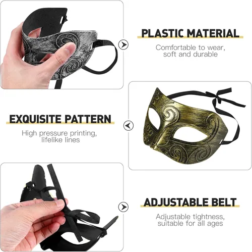 Vista 9 de INOOMP Máscara de Halloween para hombre, 8 unidades, máscara facial de luchador para fiesta de baile, Halloween, máscara vintage griega romana