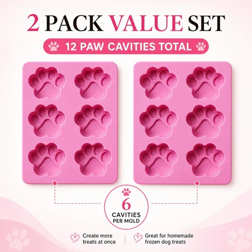 Vista 3 de Juego de dos moldes de silicona con estampado de patas de perro para golosinas caseras para hornear dulces de chocolate, apto para horno microondas