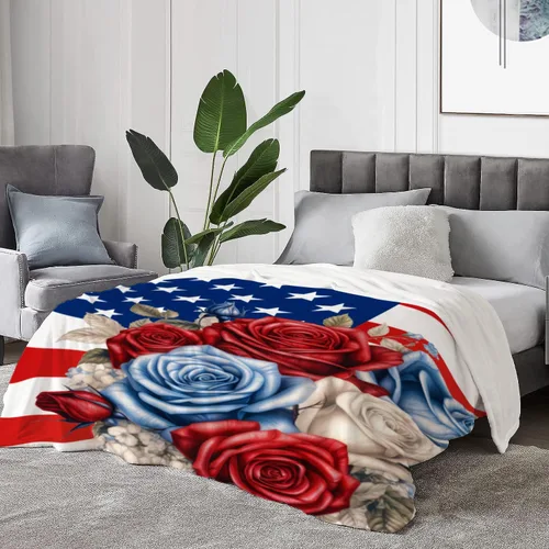 Vista 40 de YeeJu Manta de bandera estadounidense para bebé, patriótica para el 4 de julio, Día de los Caídos, 4 de julio, manta de forro polar para niños