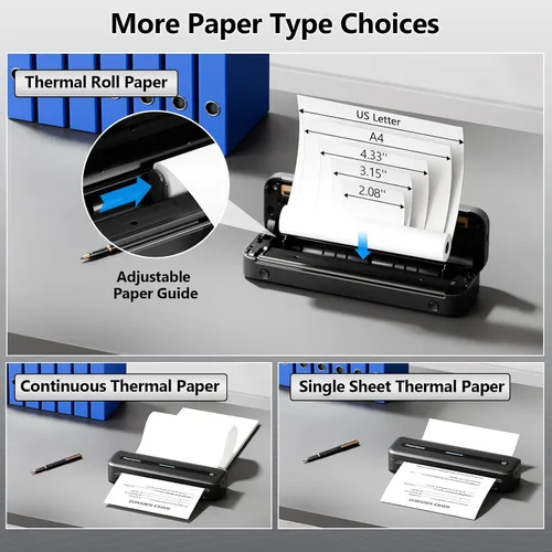 Vista 4 de Phomemo Impresoras Portátiles Inalámbricas para Viajes, M832 Impresora Térmica Bluetooth Sin Tinta Compatible con 8.5'' x 11'' Carta de EE.UU.