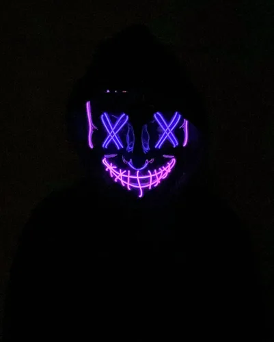 Vista 4 de Acid Tactical Máscara de Halloween con luz LED de alambre Purga EL, máscara de brillo rosa y morado