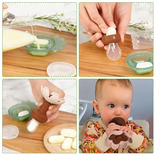 Vista 2 de Haakaa Flower Baby Alimentador de alimentos frescos con bandeja para congelador, molde de paletas de leche materna para alivio de enfriamiento