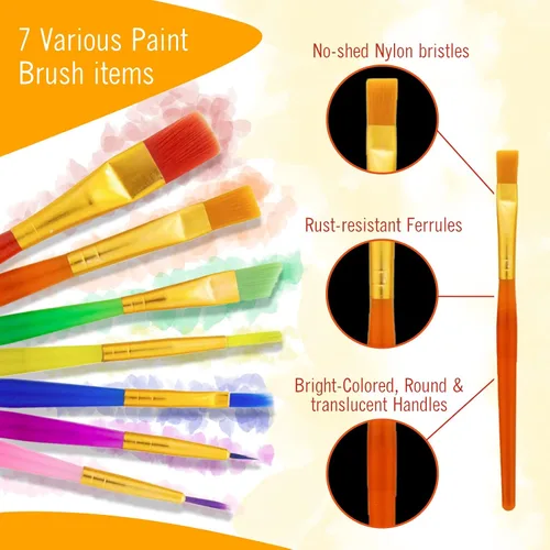 Vista 5 de Juego de pintura de acuarela – 24 pinturas de acuarela, 50 hojas de papel de color de agua, 7 pinceles para niños – Juego completo de suministros