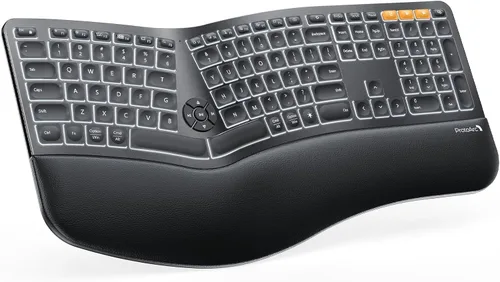 Vista 3 de ProtoArc Teclado Bluetooth ergonómico retroiluminado EK01 Plus, negro y Negro rojo