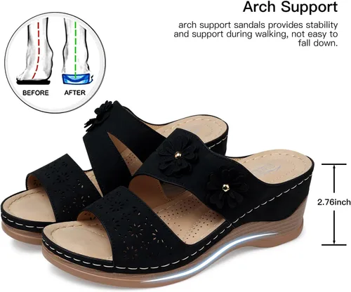 Vista 2 de SHIBEVER Sandalias de cuña para mujer sandalias de cuña con puntera abierta y cómodas de verano