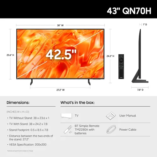 Vista 2 de Samsung Serie QN70H de 43 pulgadas, Mini LED Neo QLED, 4K, Smart TV, 2026