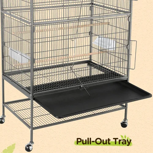 Vista 6 de Jaula para pájaros Yaheetech de 132 cm de pie, jaula grande de acero forjado para loros, jaula de vuelo para cacatúas grises africanas, cuáqueros