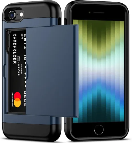 Vista 10 de Nvollnoe Funda para iPhone SE Funda 2022/iPhone SE 2020/7/8 Funda con Soporte para Tarjetas de Servicio Pesado Protectora de Doble Capa Resistente a