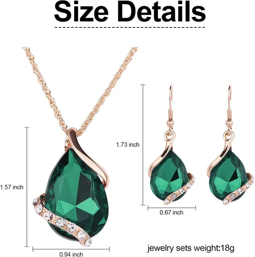Vista 7 de Juego de joyas para mujer, regalo para el día de San Valentín, collar y aretes de cristal en forma de corazón