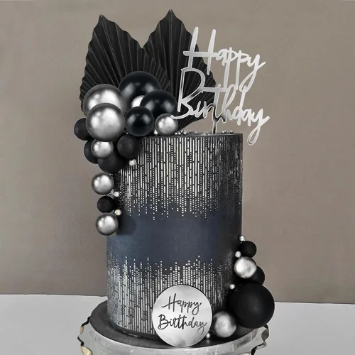 Vista 9 de Juego de 25 adornos de acrílico para pastel de cumpleaños, números 0-9, decoración de pastel en forma de bola (negro)