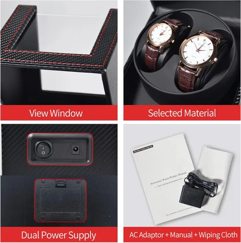 Vista 3 de Enrolladores automáticos de reloj para relojes automáticos, caja de bobinadora de reloj doble para hombres y mujeres, caja de almacenamiento