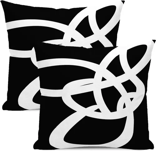 Vista 48 de Fundas de cojín en blanco y negro 16x16 Juego de 2 Fundas de cojín geométricas abstractas de arte moderno de línea Modernas estilo minimalista