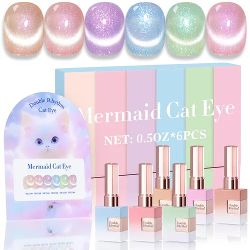 Vista 11 de Double Rhythm - Juego de esmalte de uñas de gel ojo de gato de 6 unidades, mismo color, misma botella, 14.8 ml, brillo con glitter, con imán Aurora