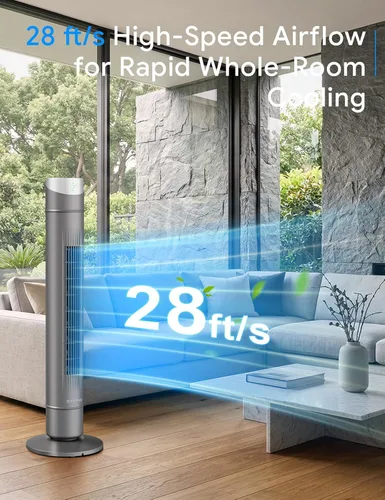Vista 63 de ZAFRO Ventilador de torre inteligente para dormitorio, ventilador de torre oscilante de 120°, 28 pies/s de alta velocidad, 12 velocidades, 4 modos