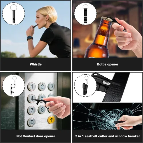 Vista 6 de Juego de 10 llaveros de accesorios para mujer con alarma de seguridad, silbato y llavero de pulsera