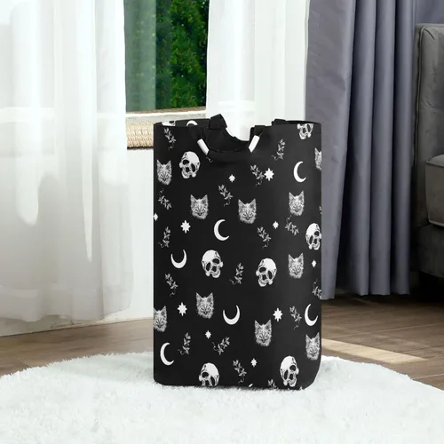 Vista 8 de Cesta de lavandería de 50 L para Halloween, diseño gótico, plegable, con asas acolchadas, impermeable, duradera, cesta de almacenamiento
