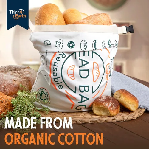 Vista 2 de Think4Earth® Bolsa de pan de algodón y lino orgánico - Bolsas reutilizables para regalo de pan casero - Contenedor de pan para grandes mocasines