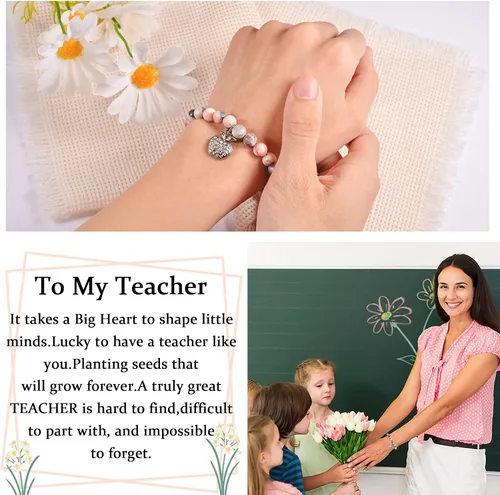 Vista 3 de Regalos de agradecimiento a profesores para mujeres, regalo de graduación para él y ella, pulseras de piedra natural, clase de 2025