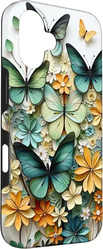 Vista 3 de iPhone 16 mariposa estética mariposas verdes naturaleza acuarela caso