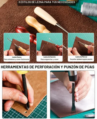 Vista 6 de Nicpro Kit de herramientas de cuero de 85 piezas Kit de herramientas de trabajo de cuero con bolsa de almacenamiento personalizada, kit