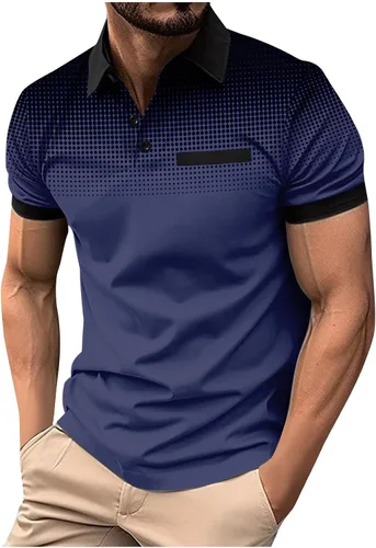 Vista 37 de Mens Shirts Casual Stylish Button Down Short Sleeve Polo Shirt Summer Vacation Shirts Loose Athletic Pullover Tee