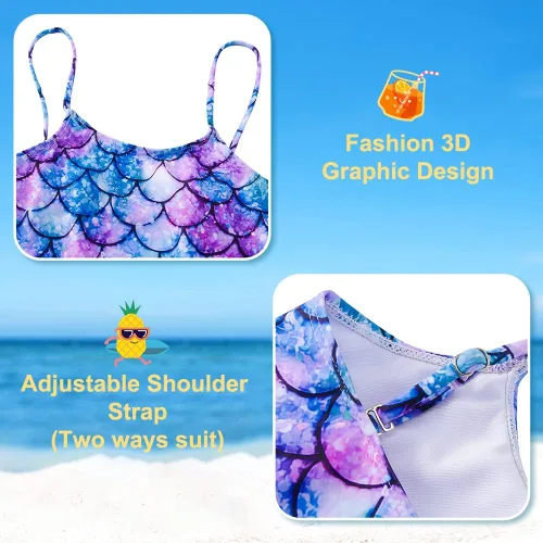 Vista 5 de Funnycokid Trajes de baño de una pieza para niñas con estampado ajustable para playa de 3 a 10 años