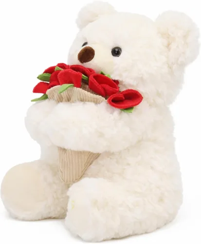 Vista 2 de Ramo de peluche de oso de peluche, ramo de peluche de rosas, sombrero de flores romántico, peluche de oso, perfecto como cumpleaños y vacaciones